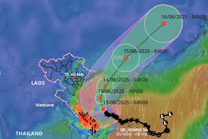 Dự báo hướng đi và vùng ảnh hưởng của bão sáng 13/6