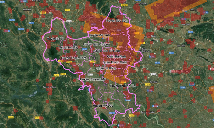 Khu vực cấm bay và hạn chế bay tại TP Hà Nội theo bản đồ trực tuyến. Khu vực cấm bay và hạn chế bay tại TP Hà Nội theo bản đồ trực tuyến.