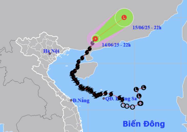 Bão Wutip suy yếu thành áp thấp nhiệt đới, tối 14/6.
