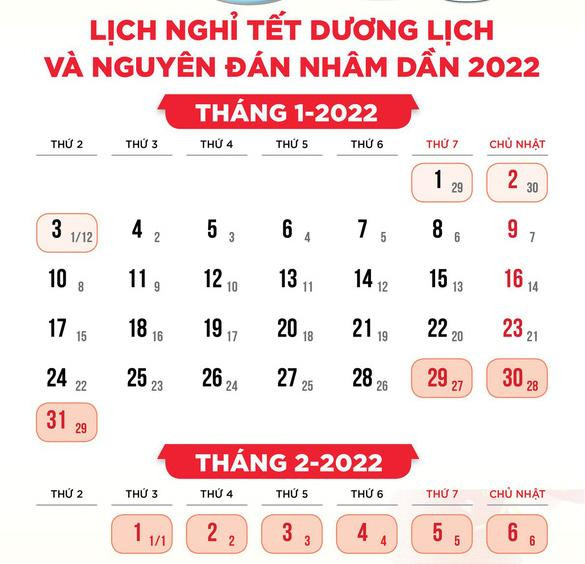 Dịp Tết Nguyên đán 2022 nghỉ kéo dài 9 ngày, gồm 5 ngày chính thức và 4 ngày cuối tuần