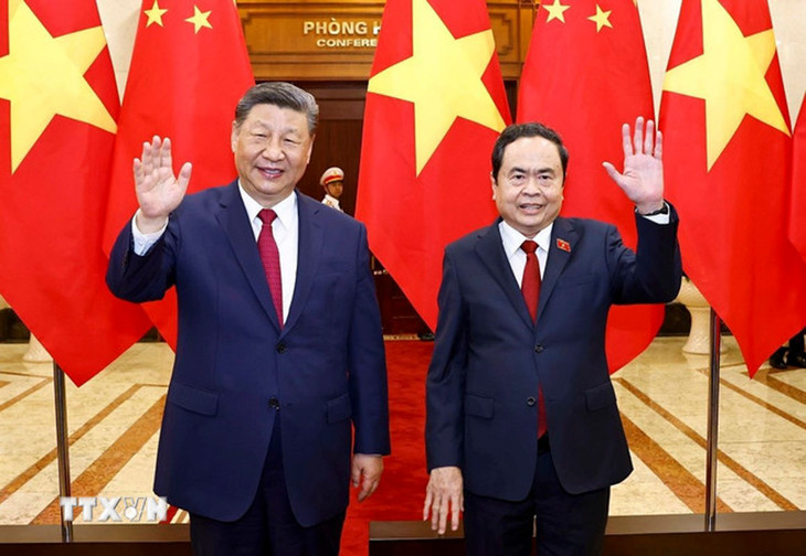 Chủ tịch Quốc hội Trần Thanh Mẫn hội kiến Tổng Bí thư, Chủ tịch nước Trung Quốc Tập Cận Bình. Ảnh: TTXVN