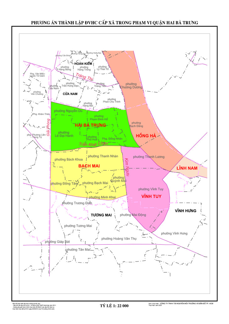 Phương án sắp xếp đơn vị hành chính cấp xã trong phạm vi quận Hai Bà Trưng. Ảnh: TL