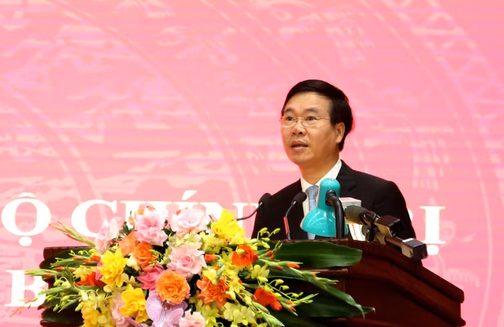 Thường trực Ban Bí thư Võ Văn Thưởng phát biểu tại lễ công bố. Ảnh: VGP