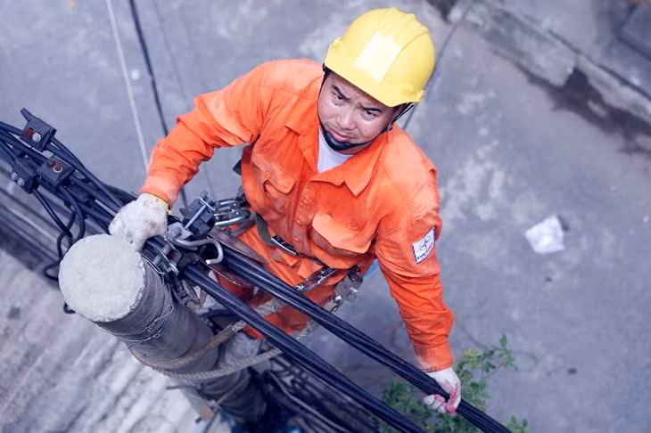 Công nhân ngành điện đang kiểm tra đường dây.