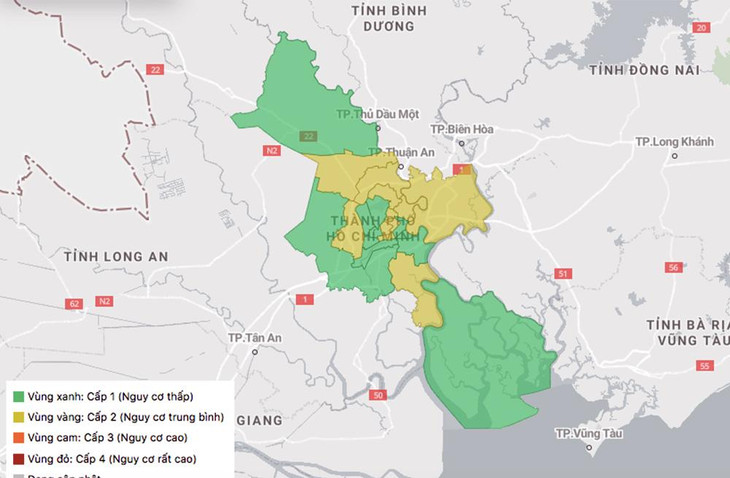 Bản đồ cấp độ dịch 22 quận huyện Bản đồ cấp độ dịch 22 quận huyện