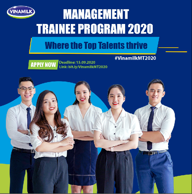 Chương trình Quản trị viên tập sự Vinamilk 2020 sẽ chính thức khởi động từ ngày 1/8/2020 và hạn chót nhận hồ sơ ứng tuyển là 15/9/2020 Chương trình Quản trị viên tập sự Vinamilk 2020 sẽ chính thức khởi động từ ngày 1/8/2020 và hạn chót nhận hồ sơ ứng tuyển là 15/9/2020