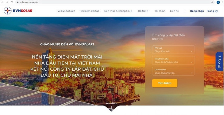 Giao diện nền tảng EVNSOLAR tại địa chỉ http://solar.evn.com.vn Giao diện nền tảng EVNSOLAR tại địa chỉ http://solar.evn.com.vn