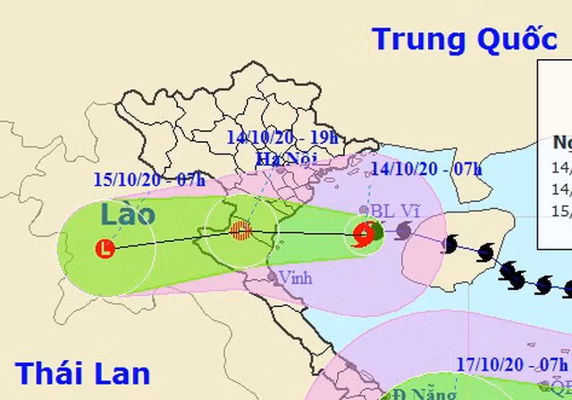 Vị trí và hướng di chuyển của bão số 7. (Ảnh: NCHMF).
