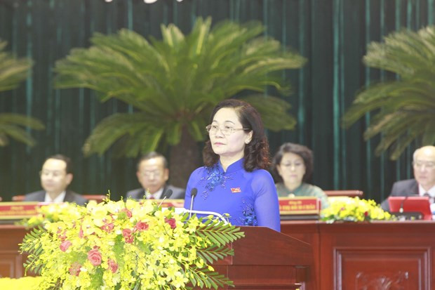 Bà Nguyễn Thị Lệ, Phó Bí thư Thành ủy khoá X tái đắc cử chức Phó Bí thư Thành ủy TP. Hồ Chí Minh khóa XI. Ảnh: TTXVN