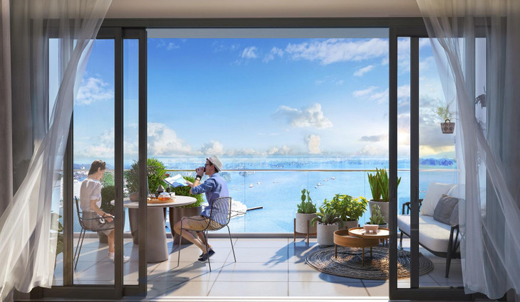 Từ căn hộ tháp đôi Sun Marina Town có thể nhìn bao quát 1969 hòn đảo ngoài Vịnh Hạ Long. Ảnh phối cảnh minh họa