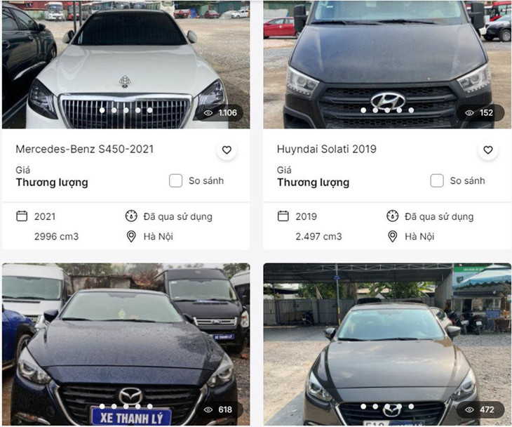 Nhiều xe ô tô được ngân hàng rao bán (Ảnh chụp màn hình)