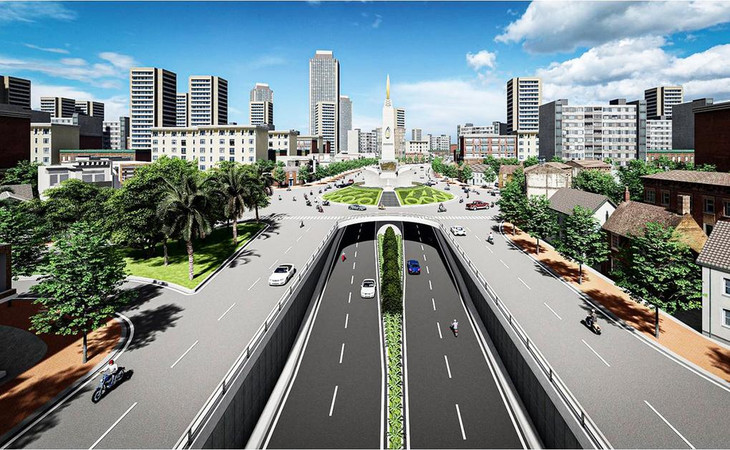 Thiết kế hầm chui ở vòng xoay Tượng đài Dầu khí. Ảnh: Sở Giao thông Vận tải Bà Rịa - Vũng Tàu.