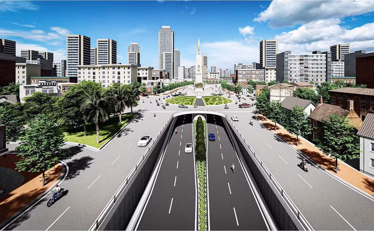 Thiết kế hầm chui ở vòng xoay Tượng đài Dầu khí. Ảnh: Sở Giao thông Vận tải Bà Rịa - Vũng Tàu.