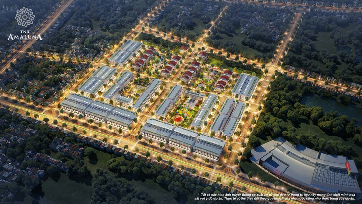 Phối cảnh khu đô thị TNR Amaluna sầm uất, sôi động trong ánh đèn khi đêm xuống