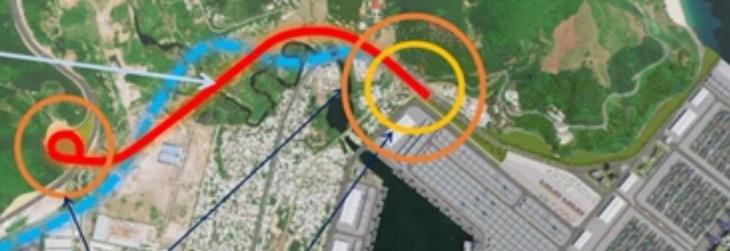 Mô phỏng tuyến nối từ cảng Liên Chiểu (màu đỏ)