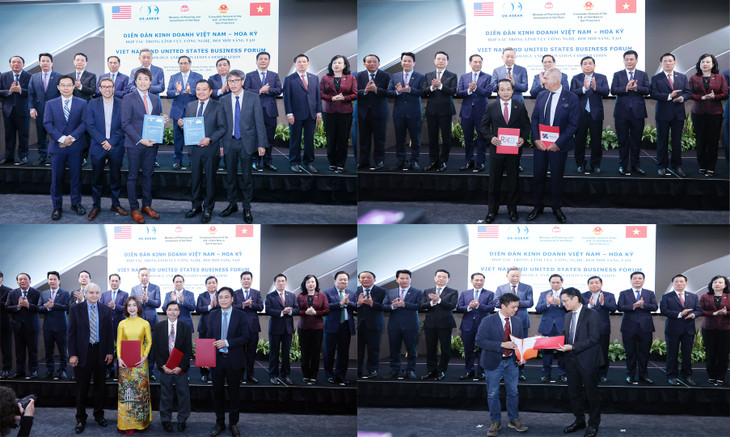 Tại Diễn đàn, Thủ tướng Phạm Minh Chính và các đại biểu chứng kiến lễ trao một số thỏa thuận hợp tác - Ảnh: VGP