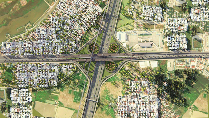 Phối cảnh nút giao với Quốc lộ 6 thuộc hai phường Yên Nghĩa và Phú Lãm, quận Hà Đông, Hà Nội