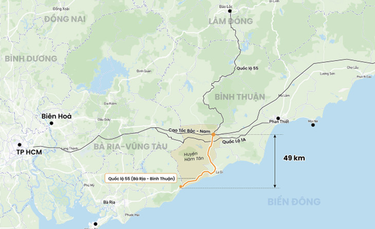 Đoạn Quốc lộ 55 được đề xuất đầu tư nâng cấp
