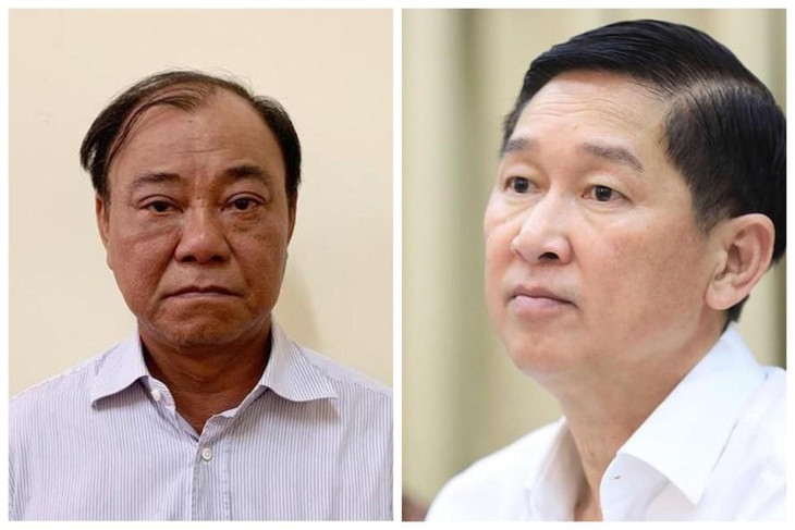 Bị can Lê Tấn Hùng (trái) và Trần Vĩnh Tuyến