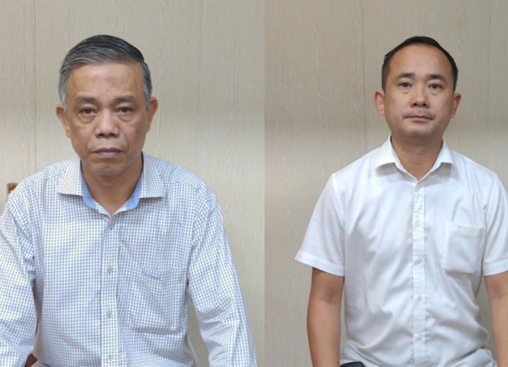 Các bị can Dũng và Tùng tại cơ quan công an