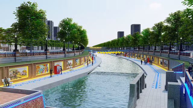 Cảnh quan người dân dạo mát hai bên bờ sông Tô Lịch theo hướng đề xuất