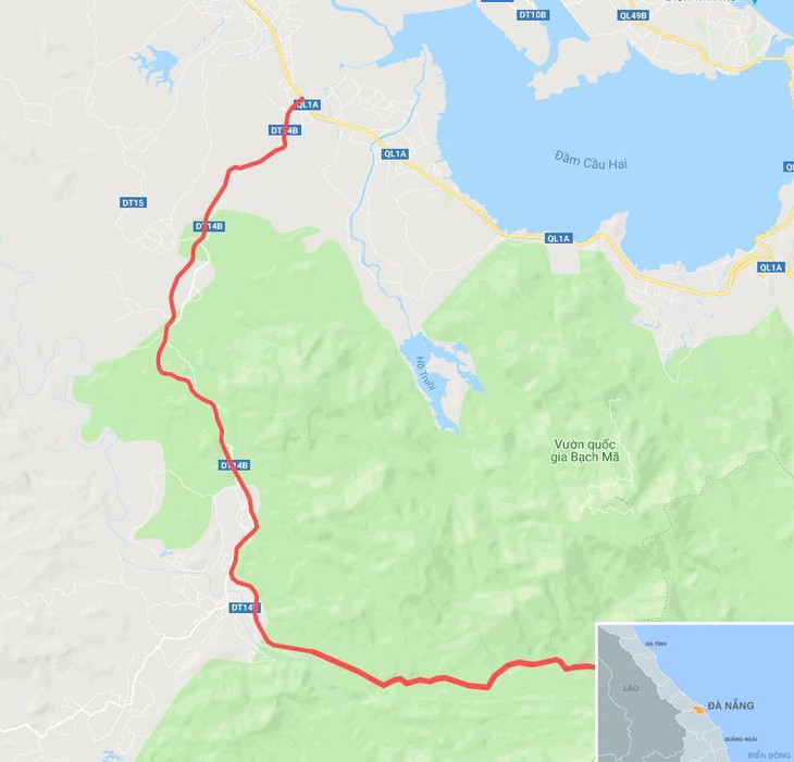 Dự án La Sơn - Túy Loan bắt đầu từ ngã ba La Sơn (huyện Phú Lộc, tỉnh Thừa Thiên Huế) và kết thúc tại Túy Loan (huyện Hòa Vang, TP. Đà Nẵng). Ảnh: Google Maps