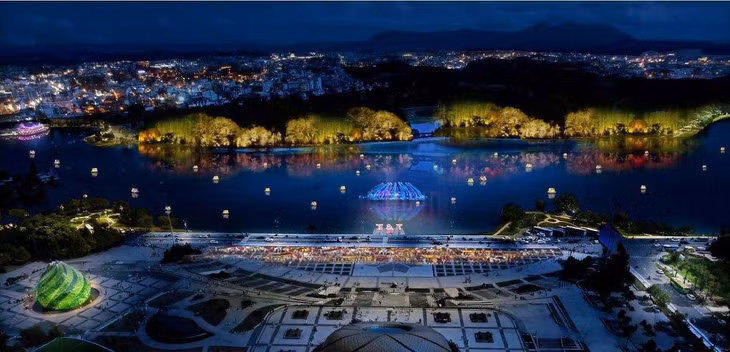 Phối cảnh chiếu sáng nghệ thuật hồ Xuân Hương về đêm