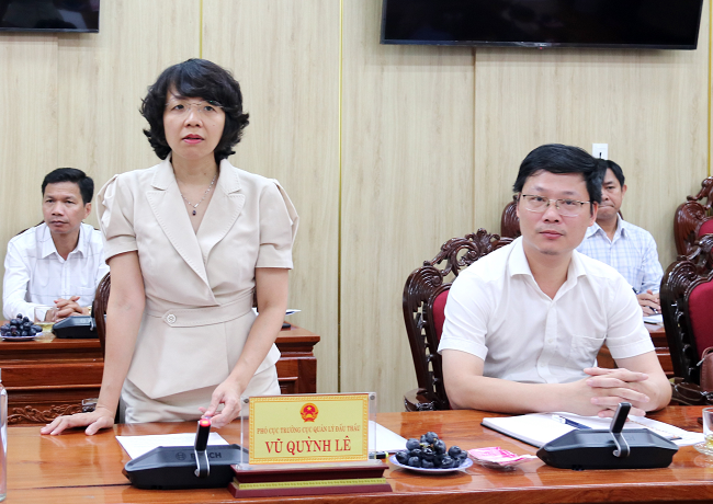 Bà Vũ Quỳnh Lê - Phó Cục trưởng Cục Quản lý đấu thầu (Bộ Kế hoạch và Đầu tư), Trưởng đoàn kiểm tra