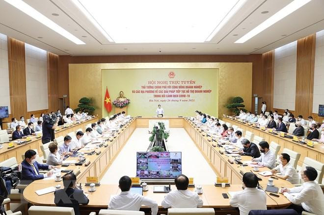 Quang cảnh hội nghị tại đầu cầu Chính phủ. Ảnh: TTXVN