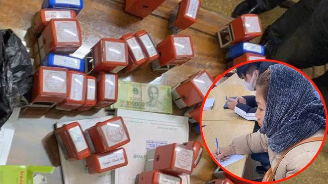 Lê Thị Hạnh cùng tang vật vụ án