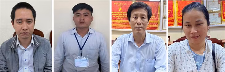 Các bị can (từ trái qua phải): Lê Huy Bình; Lê Thành Hưng; Cao Minh Chu; Hồ Phương Quỳnh.