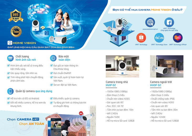Thiết bị IP camera Home Vision là một phần của giải pháp tổng thể ngôi nhà thông minh ONE Home, do VNPT Technology nghiên cứu và phát triển