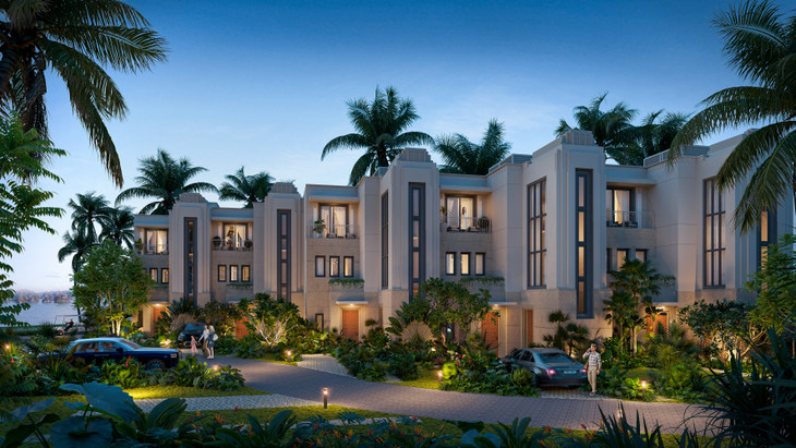 Kiến trúc Art Deco của những biệt thự Lagoon Residences nổi bật trên những thảm xanh nhiệt đới. Ảnh: BIM Land.