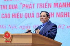 Thủ tướng Chính phủ Phạm Minh Chính phát động Phong trào thi đua "Đổi mới sáng tạo, phát triển khoa học, công nghệ, chuyển đổi số, chuyển đổi xanh" và Phong trào thi đua "Phát triển mạnh doanh nghiệp tư nhân, nâng cao hiệu quả doanh nghiệp Nhà nước" - Ảnh: VGP/Nhật Bắc