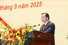 Bí thư Tỉnh ủy Lạng Sơn Hoàng Văn Nghiệm phát biểu tại Đại hội.