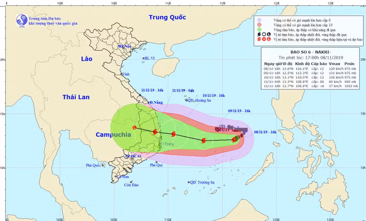 Dự báo vị trí, đường đi của bão số 6 - Ảnh NCHMF
