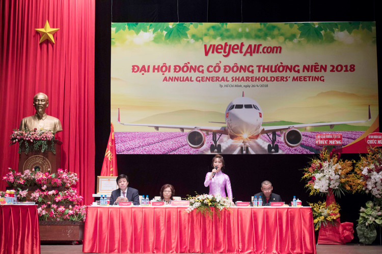 Quang cảnh Đại hội đồng cổ đông thường niên năm 2018 của Công ty cổ phần Hàng không Vietjet.