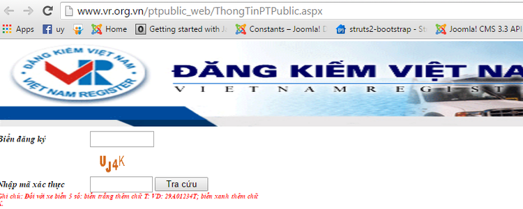 Giao diện trang tra cứu thông tin phương tiện