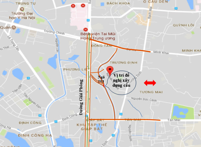 Vị trí đề nghị xây cầu tạm qua sông Sét (Ảnh: Tuổi trẻ Online)