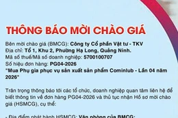 Công ty cổ phần Vật tư - TKV thông báo mời chào giá đơn hàng PG04-2026 