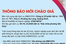 Công ty cổ phần Vật tư - TKV thông báo mời chào giá gói dịch vụ SC HL 23.2026 (lần 2)