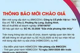 Công ty cổ phần Vật tư - TKV thông báo mời chào giá gói dịch vụ SC HL 23.2026