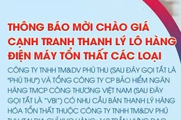 Thông báo mời chào giá cạnh tranh thanh lý lô hàng điện máy tổn thất các loại