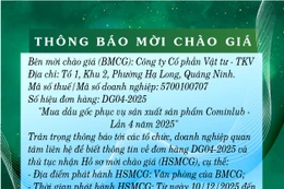 Công ty cổ phần Vật tư - TKV thông báo mời chào giá đơn hàng DG04-2025 