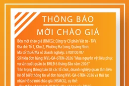 Công ty cổ phần Vật tư - TKV thông báo mời chào giá đơn hàng NVL-QA-6TĐN-2026 