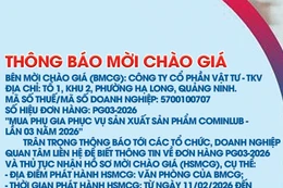 Công ty cổ phần Vật tư - TKV thông báo mời chào giá đơn hàng PG03-2026