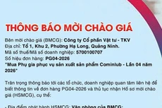 Công ty cổ phần Vật tư - TKV thông báo mời chào giá đơn hàng PG04-2026 