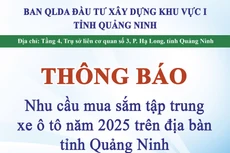 Ban Quản lý dự án đầu tư xây dựng khu vực I tỉnh Quảng Ninh thông báo