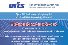 Công ty cổ phần Vật tư - TKV thông báo mời chào giá đơn hàng PG12-2025 