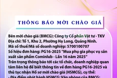 Công ty cổ phần Vật tư - TKV thông báo mời chào giá đơn hàng PG16-2025 